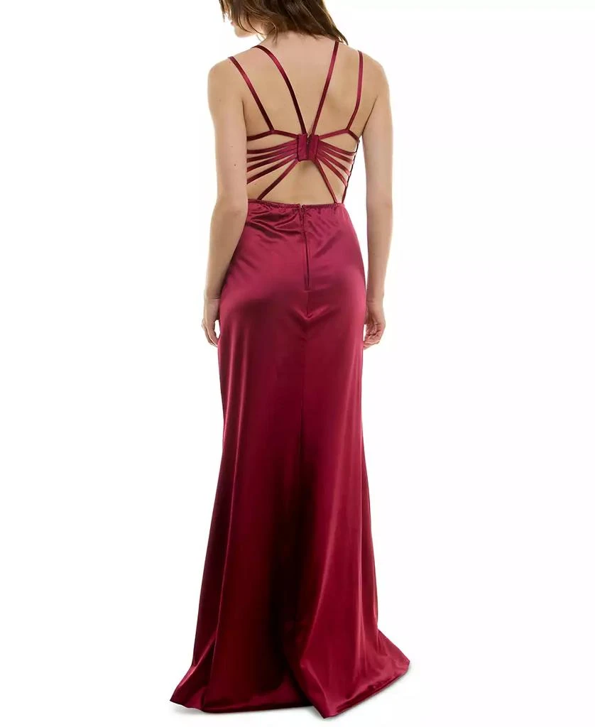 Speechless Juniors' Satin Strappy-Back Gown 2