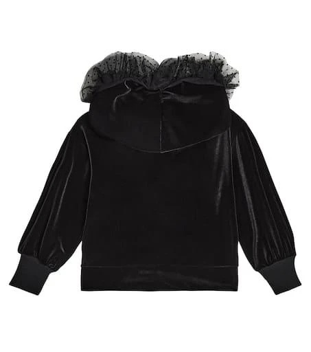 MONNALISA Tulle-trimmed velvet hoodie 4