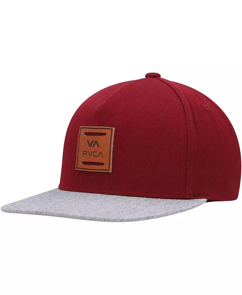 RVCA Men's Burgundy and Gray All The Way Snapback Hat