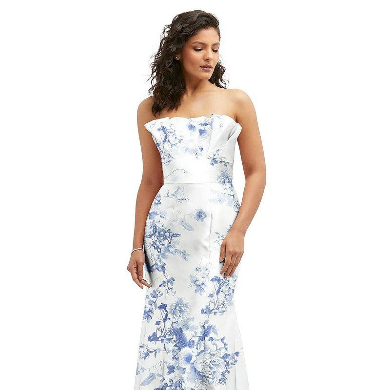 Alfred Sung Floral Strapless Satin Fit And Flare Dress With Crumb-Catcher Bodice D853FP 1