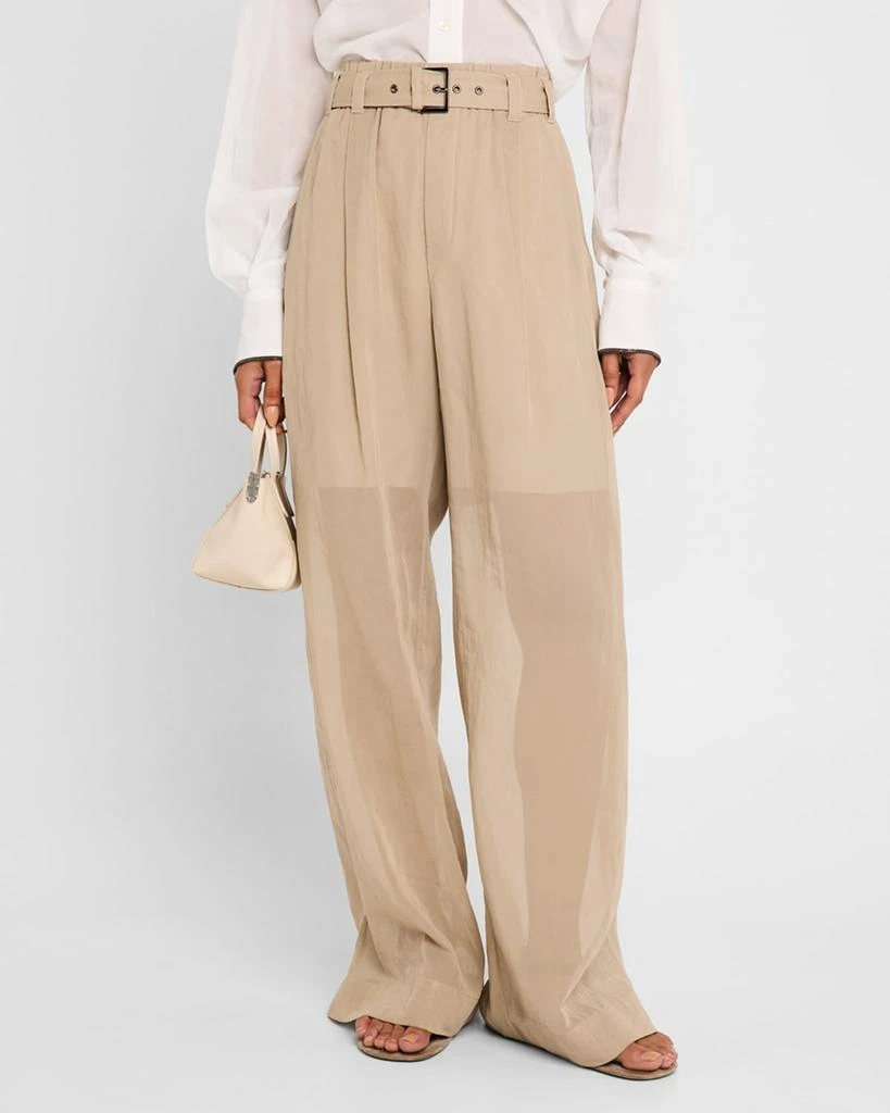 Brunello Cucinelli Belted Cotton Gauze Wide Leg Track Pants 4