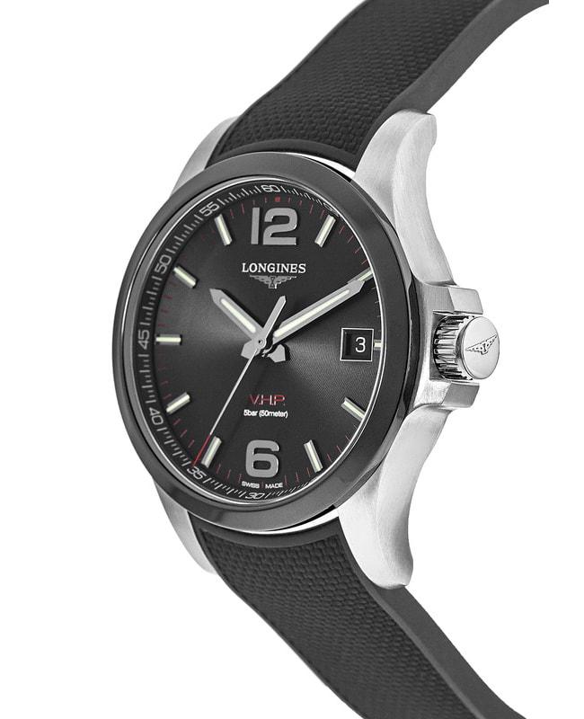 Longines Longines Conquest V.H.P. 41mm Black Dial Black Rubber Strap Men's Watch L3.719.4.56.9