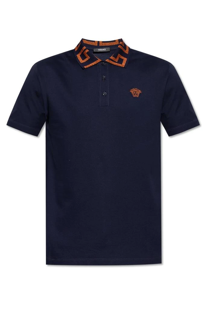 Versace Versace Greca Short-Sleeved Straight Hem Polo Shirt from Cettire