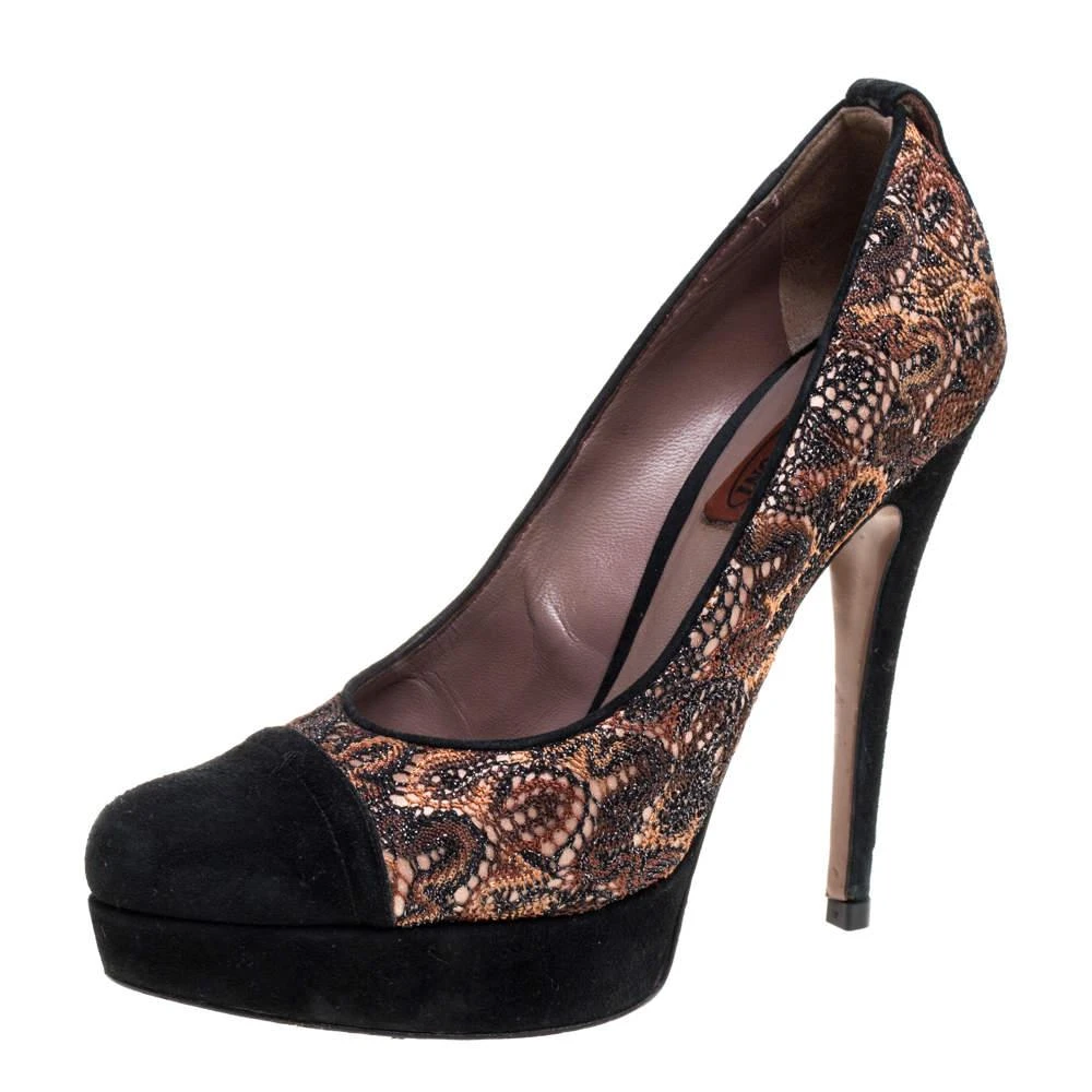 Missoni Missoni Black/Beige Lace and Suede Pointed Toe Platform Pumps Size 39 1