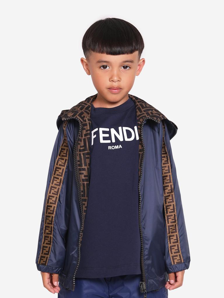Shop Fendi Kids Reversible K-Way Jacket in Blue on Sale at