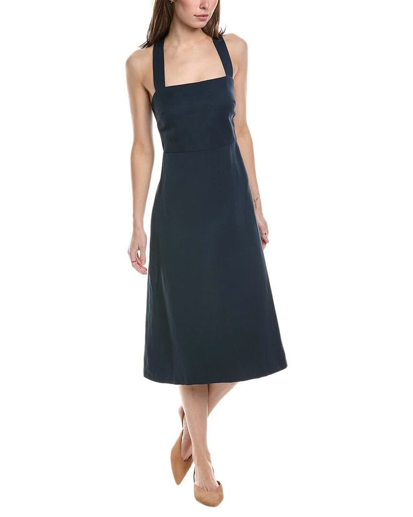 Theory Crossback Linen-Blend Midi Dress 1