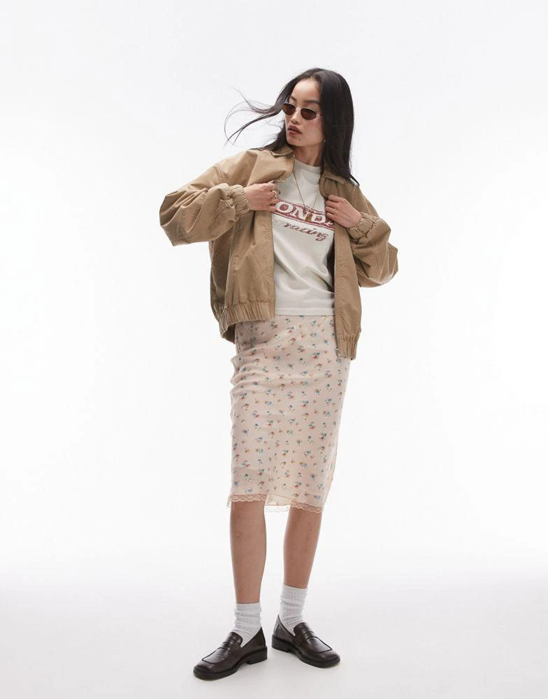 Topshop Topshop oversized cotton collar bomber jacket in stone 1