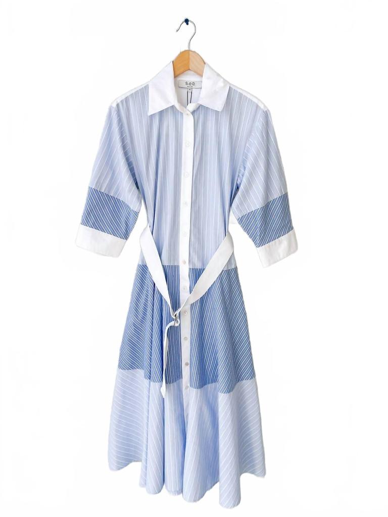 Sea Helmi Striped Shirting Shirt Dress In Blue