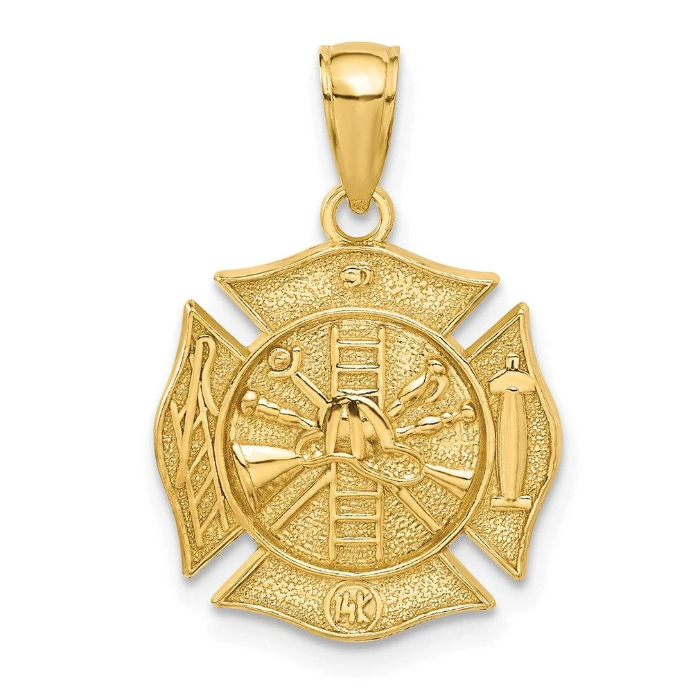 Diamond2Deal 14k Yellow Gold Reversible Fire Department Shield Pendant 3