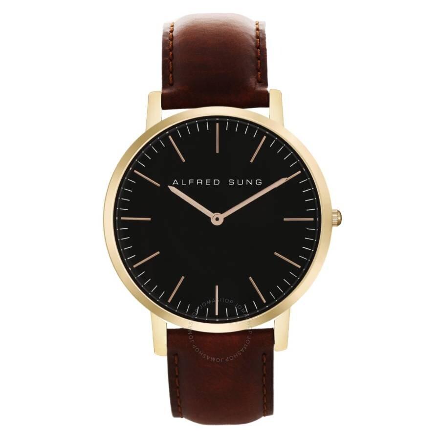 Alfred Sung Ultra Slim Quartz Black Dial Watch AS7003RL-5A1