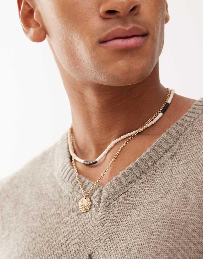 CLASSICS 77 Classics 77 multirow bead and chain sun engraved pendant necklace in gold