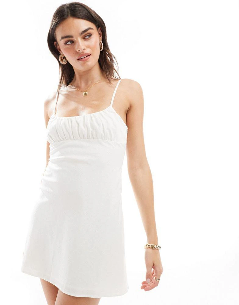 Bershka Bershka strappy linen mini dress in white 1