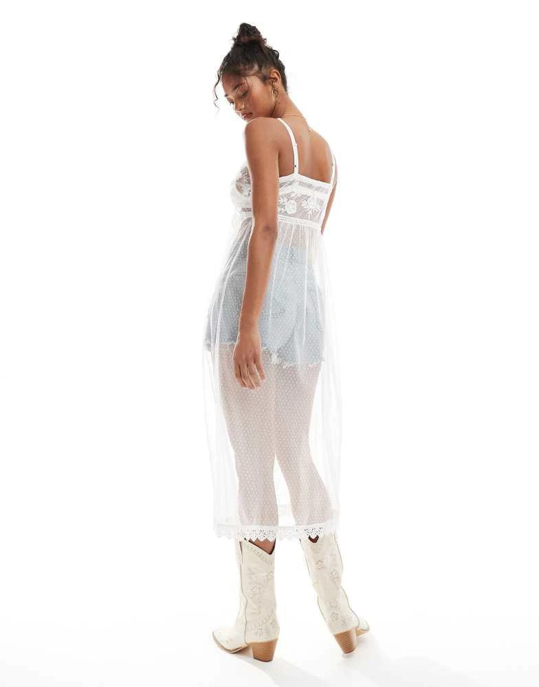 New Look New Look mesh longline cami top in white 3