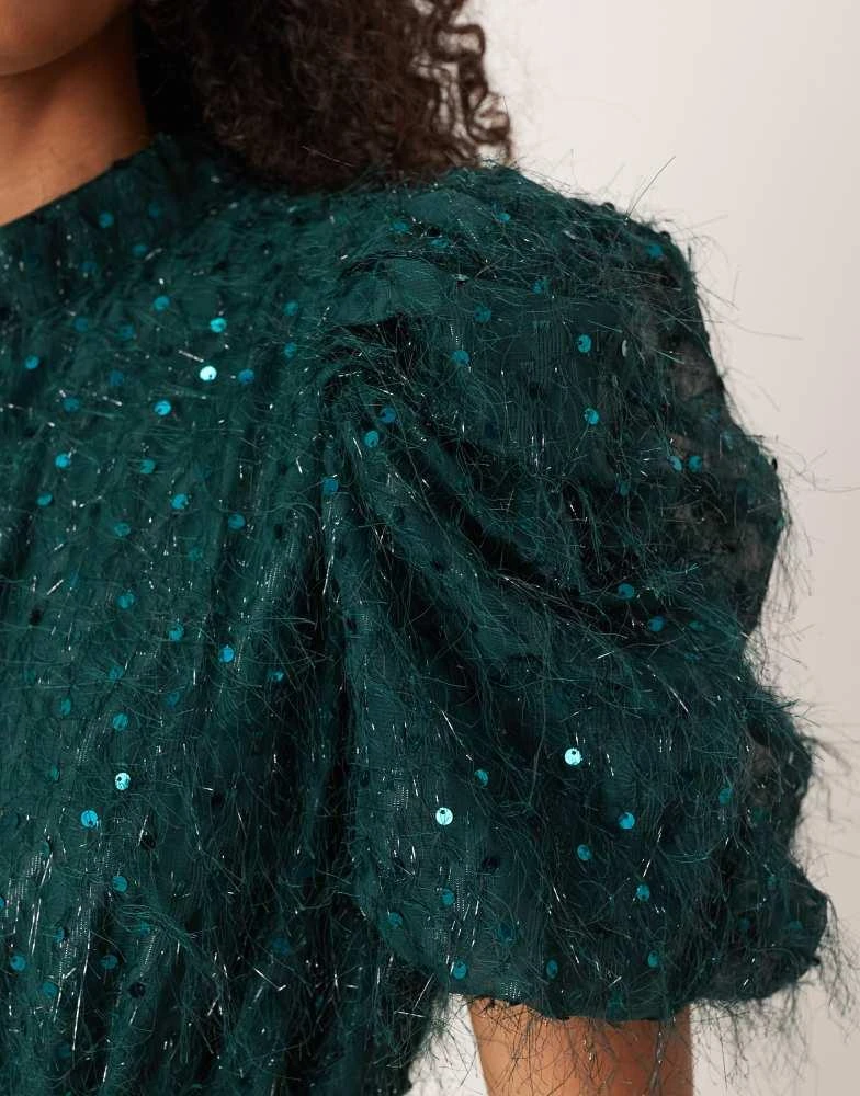 YAS fluffy textured sequin mini dress in dark green  On Sale Now with Up  to 20% Off | Discover Exclusive Deals & Savings at BeyondStyle  Authentic  YAS Home|women with Limited-Time