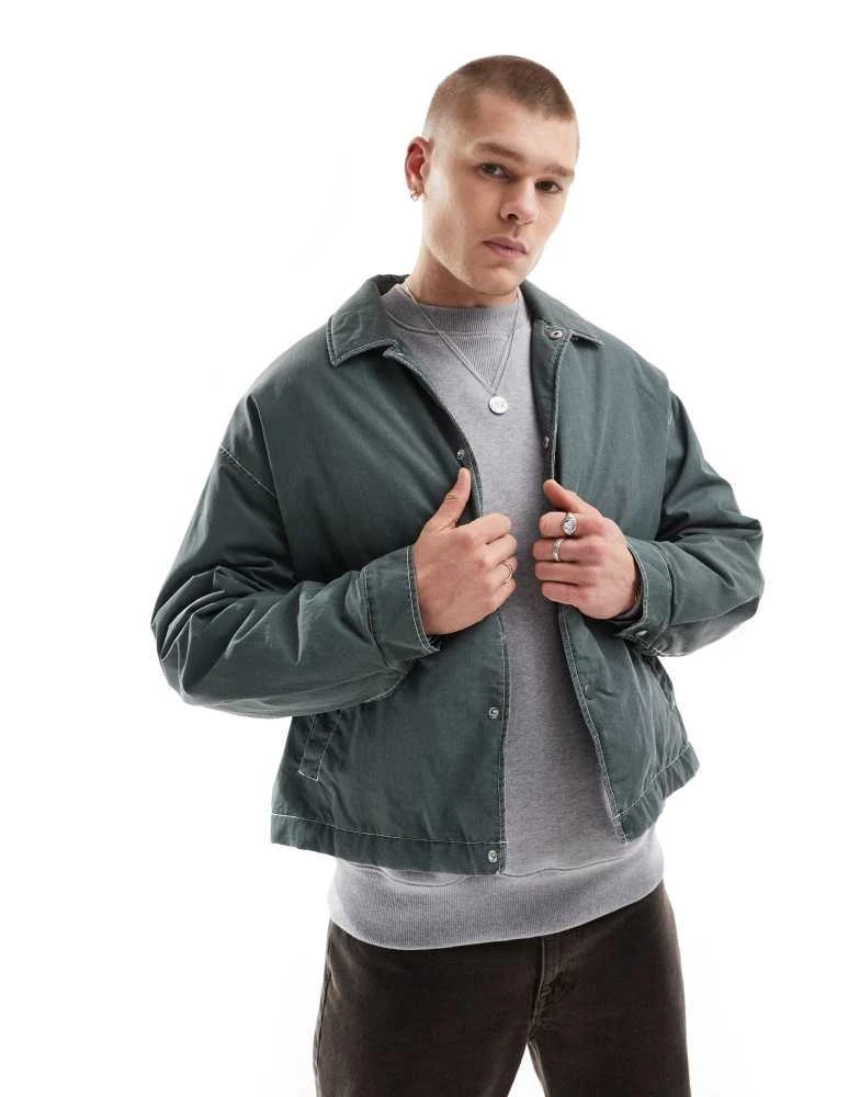ASOS ASOS DESIGN oversized cropped jacket with contrast stitch and wash in green 1