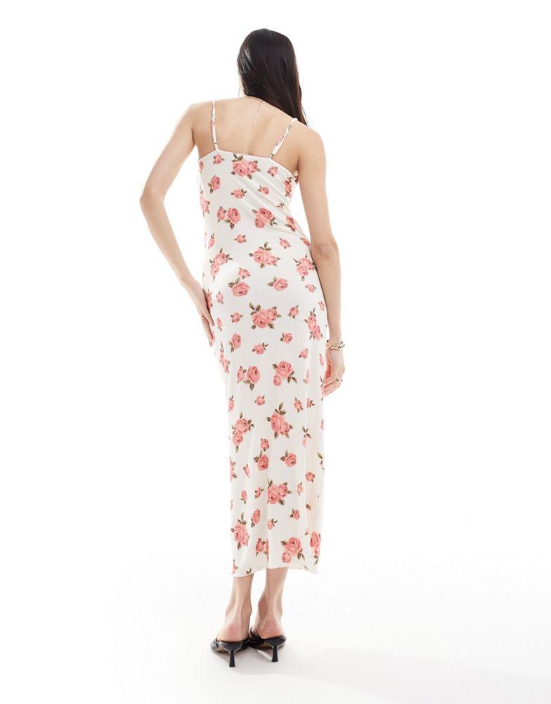 Y.A.S. Y.A.S slinky rib cami maxi dress with v neck in spaced vintage rose print