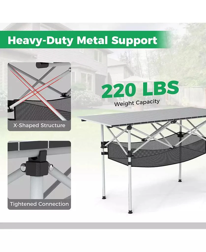 Costway Patio Folding Camping Table with Aluminum Roll-up Tabletop & Mesh Basket 6