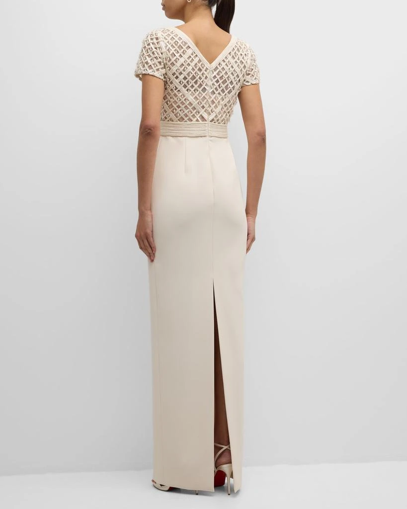 Pamella Roland Crepe Column Gown with Embroidered Satin Ribbon Bodice 4