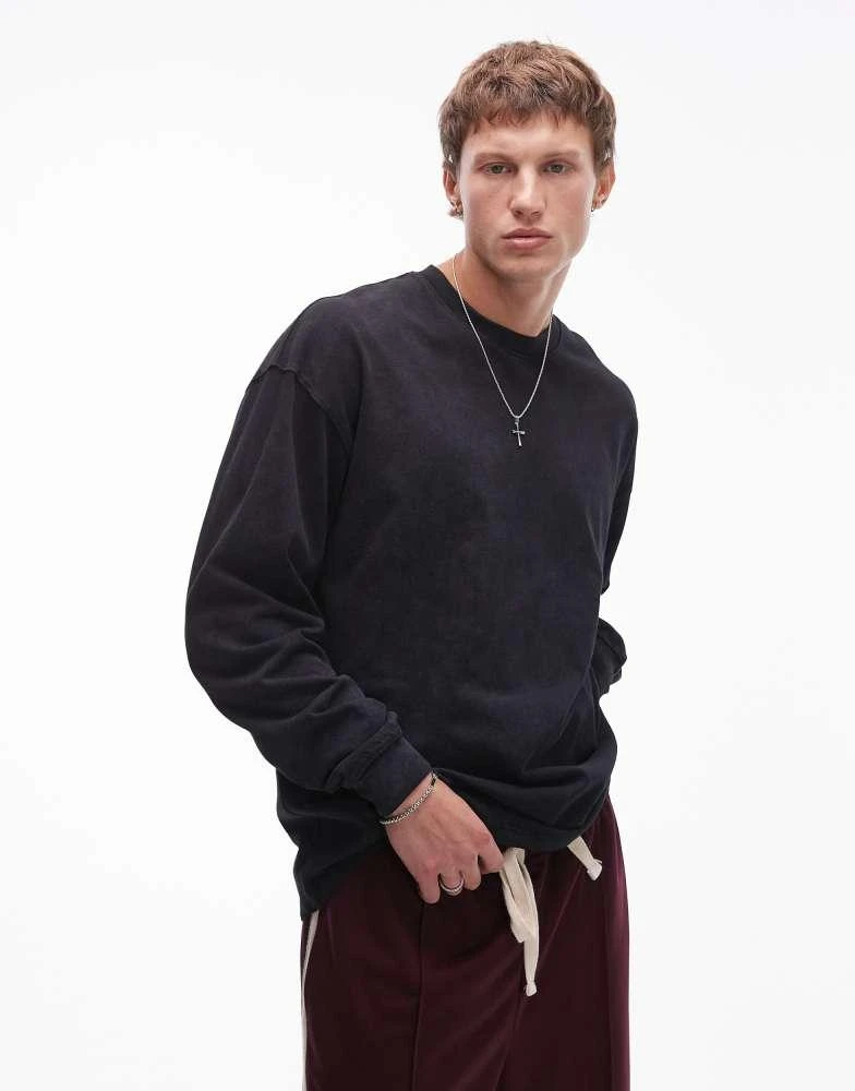 Topman Topman oversized fit long sleeve t-shirt in washed black 1