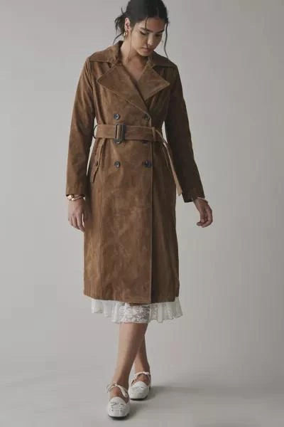Avec Les Filles Avec Le Filles Double-Breasted Faux Suede Belted Trench Coat 4