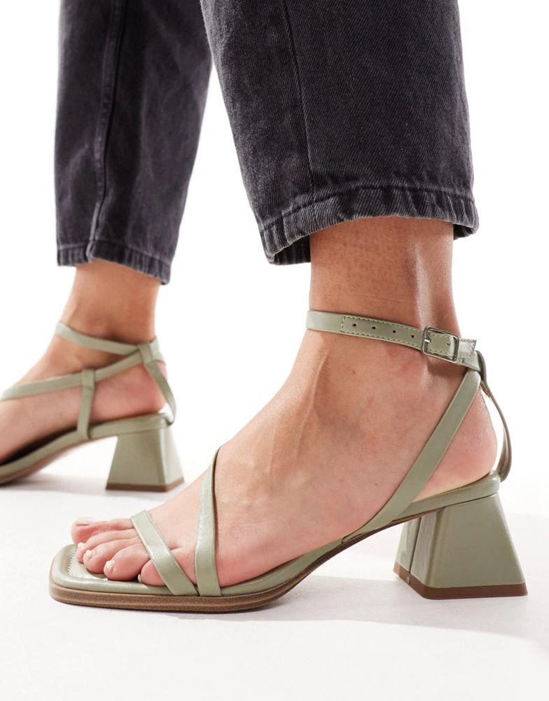 ASOS ASOS DESIGN Hibiscus asymmetric mid block heeled sandals in sage green 1