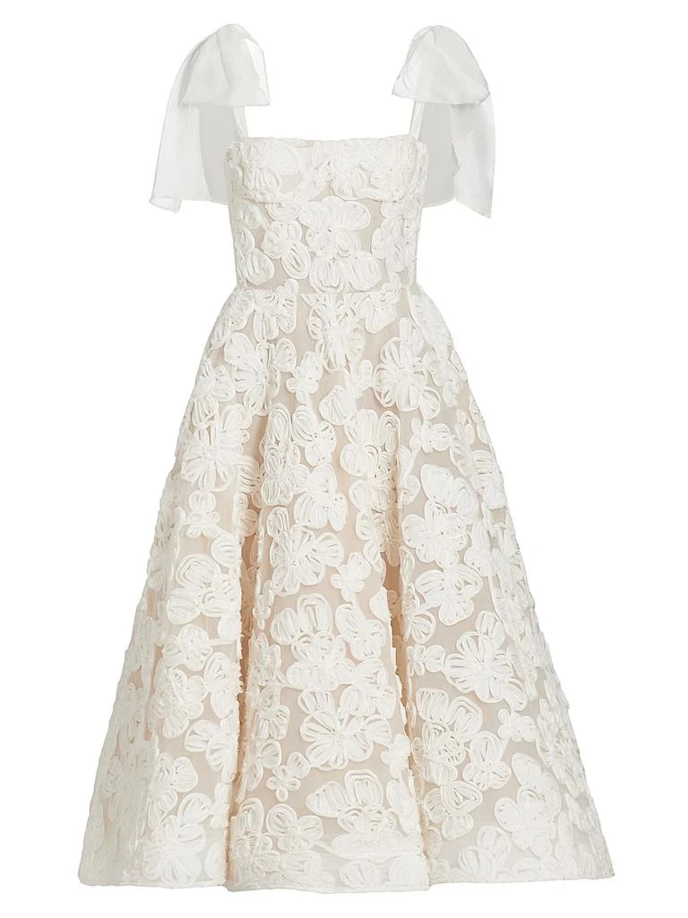 Bronx Banco Sabrina Lace Midi Dress With Bow Details, White, Women's, Large, Cocktail & Party Wedding Guest Dresses Midi Dresses