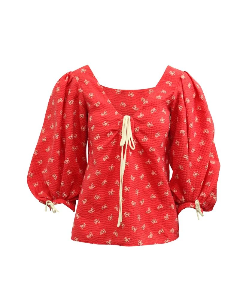 Rosie Assoulin Floral Tie Neck Blouse in Red Polyester 1