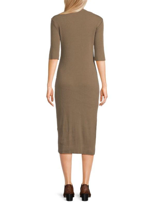 Vince Rib-Knit Boatneck Sheath Midi Dress 2