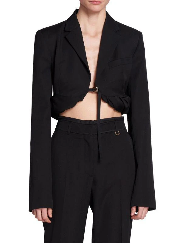 Jacquemus Croissant Linen-Blend Cropped Blazer 1