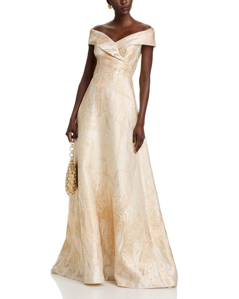 Teri Jon Metallic Jacquard Off-the-Shoulder Gown 2
