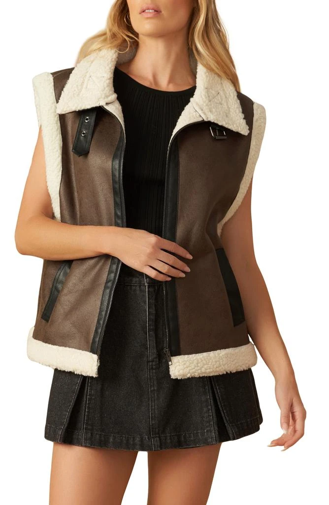 FLYING TOMATO Faux Shearling Trim Faux Leather Vest