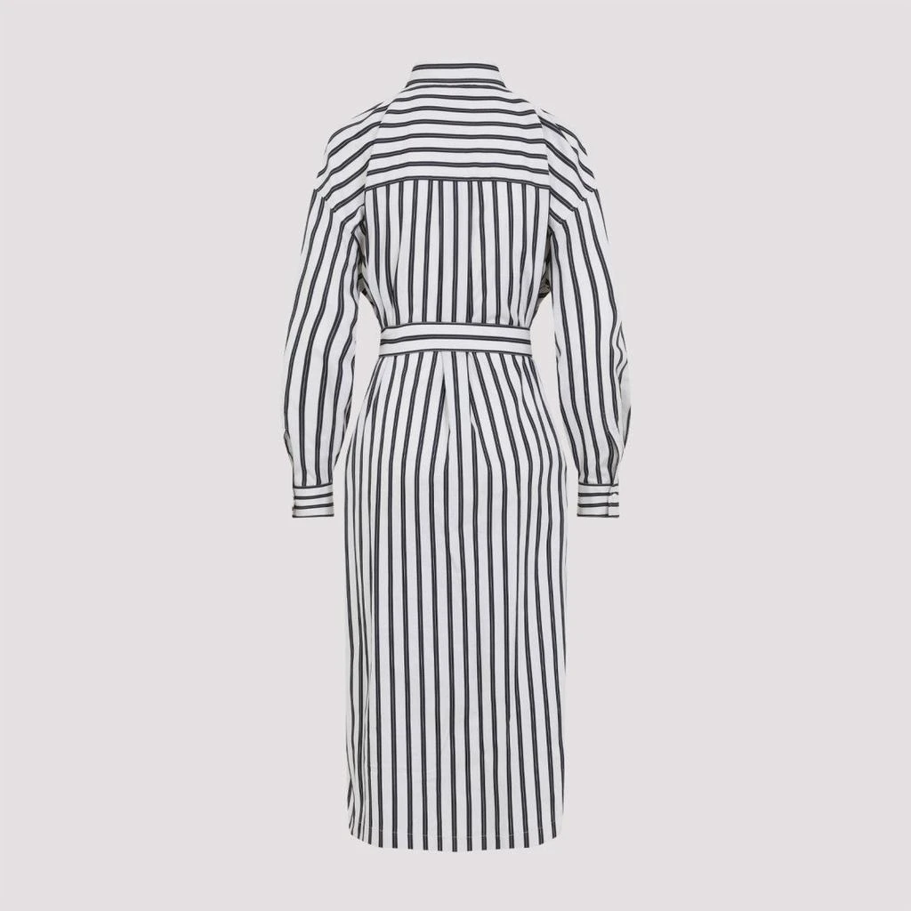 Brunello Cucinelli Striped White And Black Cotton Midi Dress 2