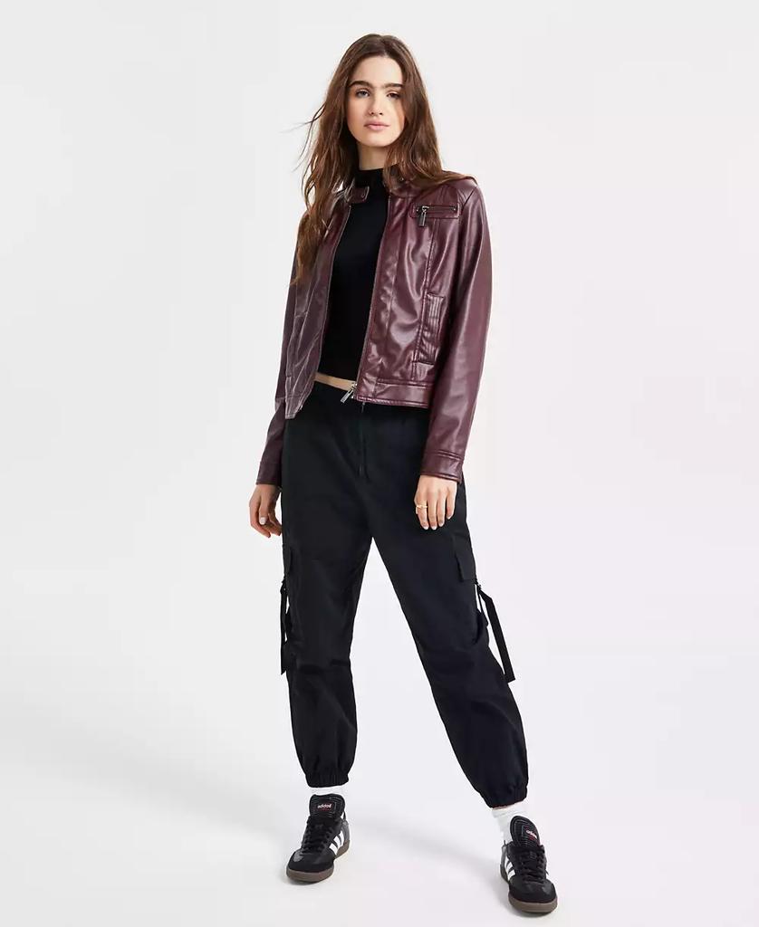 Jou Jou Juniors' Faux-Fur-Lined Moto Jacket, Created for Macy's