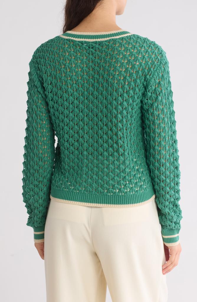 Laundry by Shelli Segal Crochet Stitch Knit V-Neck Sweater