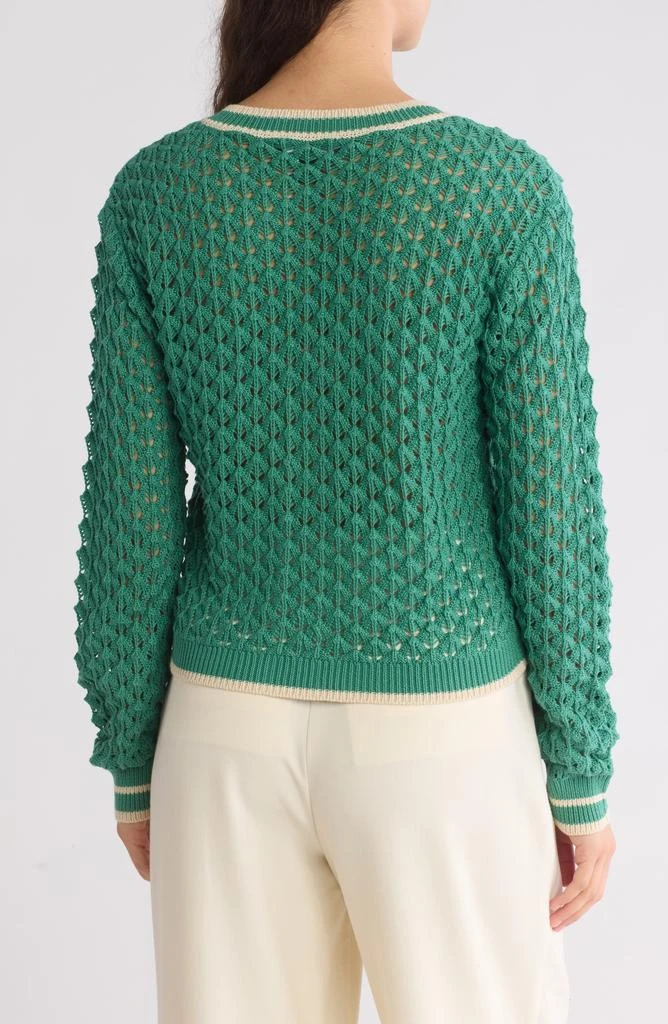 Laundry by Shelli Segal Crochet Stitch Knit V-Neck Sweater 2