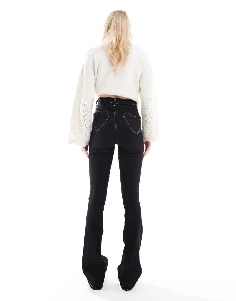 Don't Think Twice DTT Tall Bianca high waist flared jeans with heart pocket detail in black 2