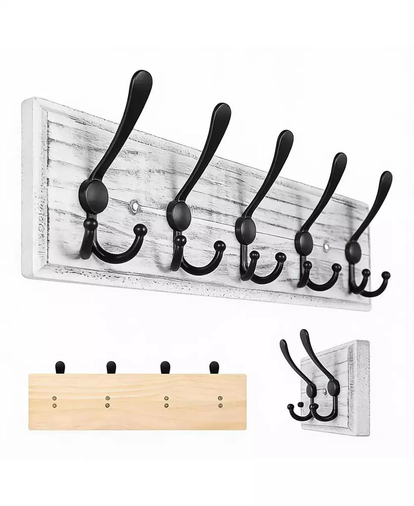 YIGII Wooden Wall Coat Rack with 8 Hooks for Hats Coats 2