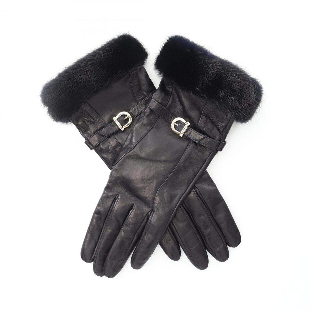 Salvatore Ferragamo Leather Fur Short Gloves (Pre-Owned)