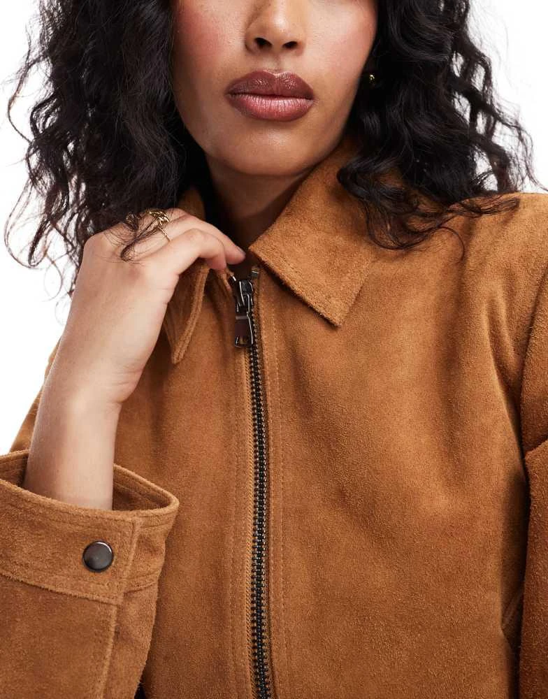 ASOS ASOS DESIGN suede top collar jacket in tan 2