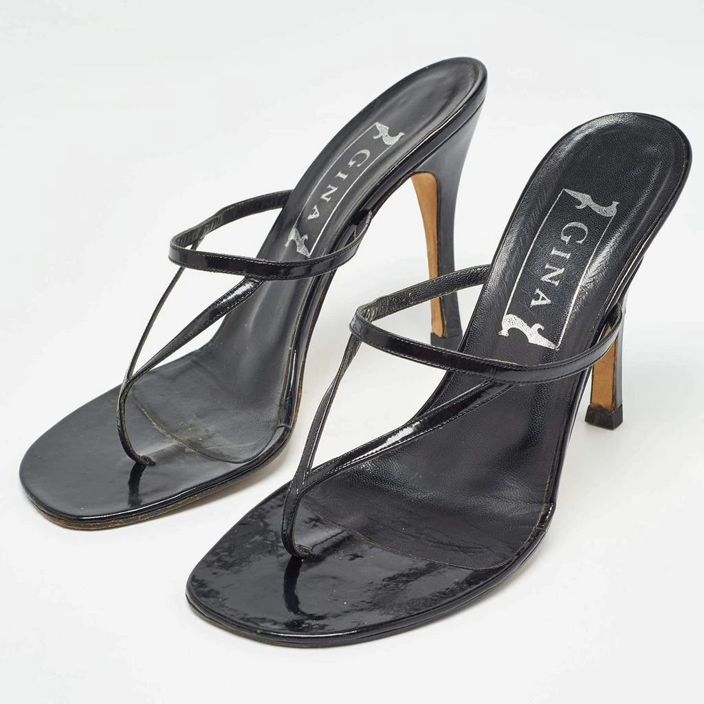 Gina Gina Black Patent Leather Thong Slide Sandals Size 39 2