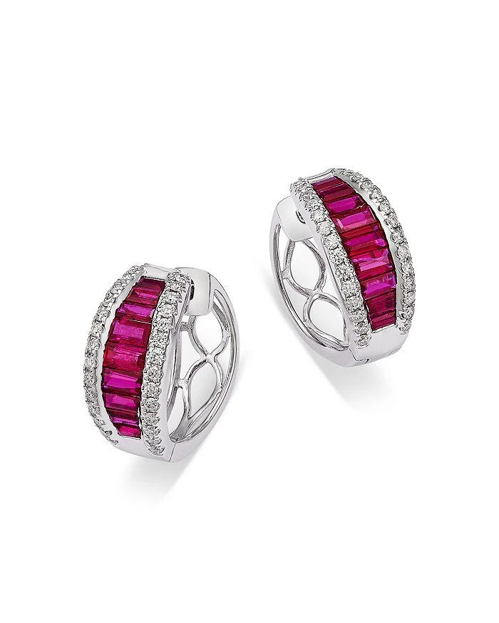 Bloomingdale
s Fine Collection Ruby 
Diamond Huggie Hoop Earrings in 14K White Gold