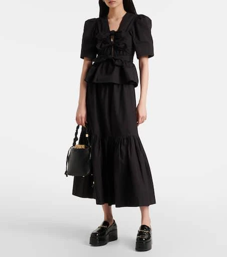 Ganni Bow-detail cotton-blend top 2