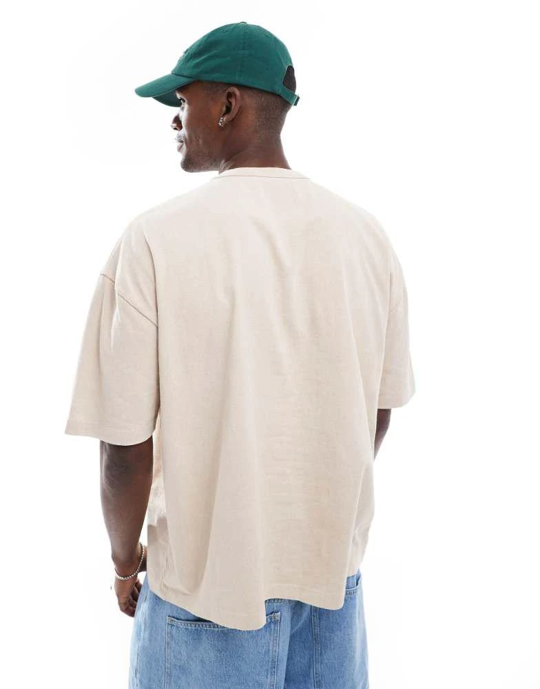 ASOS ASOS DESIGN boxy oversized t-shirt in heavyweight 220gsm washed beige with rubber chest graphic 2