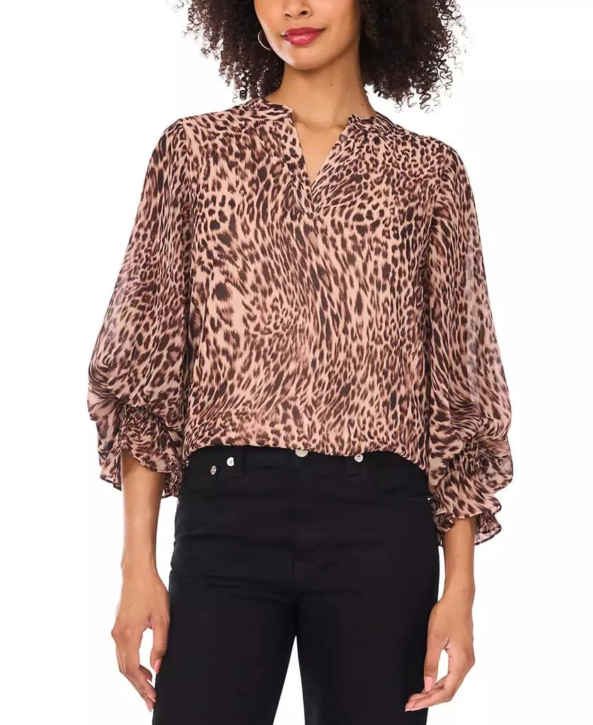 Vince Camuto Women's Animal-Print Long Sleeve V-Neck Blouse