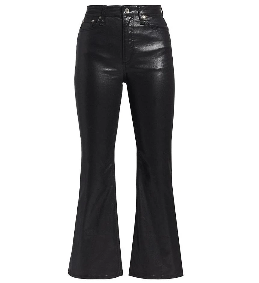 Rag & Bone Women Casey High Rise Ankle Flare Jeans Stretch Coated Denim Black 1