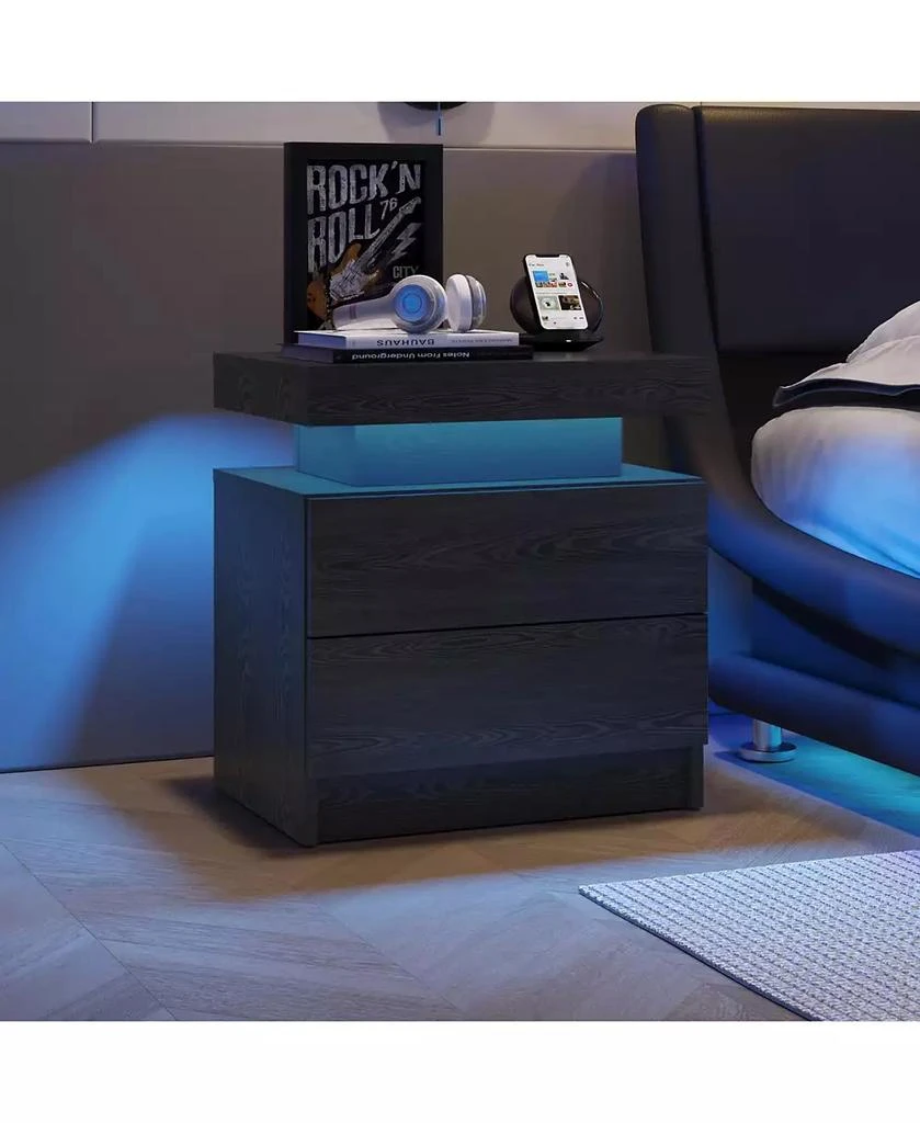 RAINSKEN LED Nightstand with 2 Drawers, Bedside Table Cabinet with Adjustable Color Lighting, Modern End Side Table for Bedroom, Living Room 7