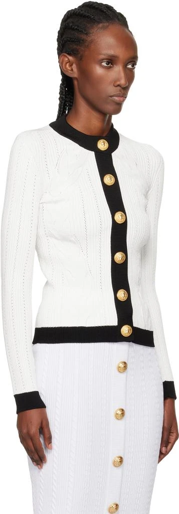 Balmain White 
Black Cable-Knit Cardigan 2