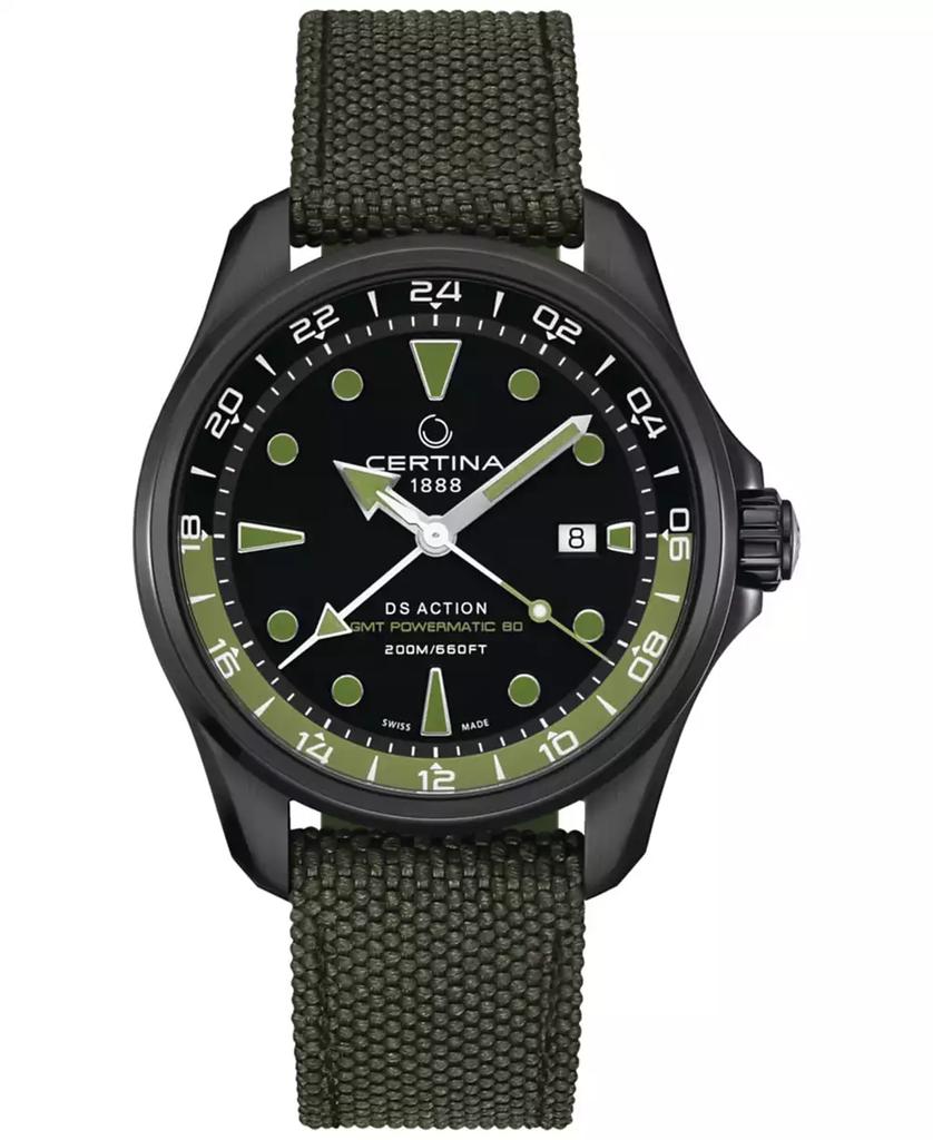 Certina Men's Swiss Automatic DS Action GMT Green Synthetic Strap Watch 43mm