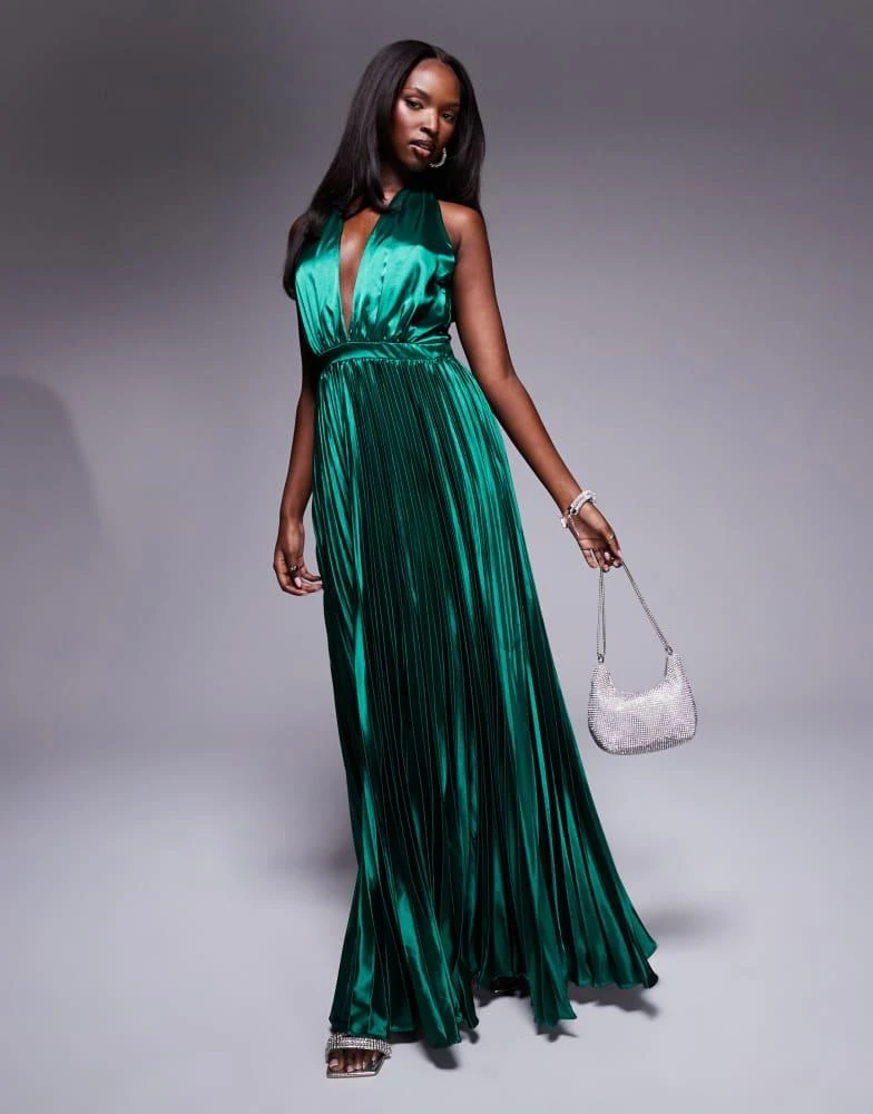 True Decadence True Decadence Pleated halterneck maxi dress in emerald green 4