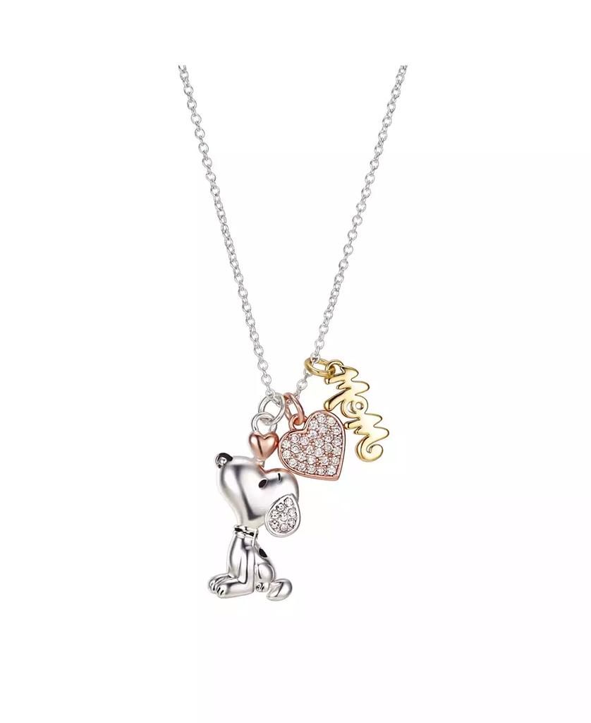 Peanuts Gold Flash Plated "Mom" Snoopy and Cubic Zirconia Heart Necklace, 16"+2" Extender